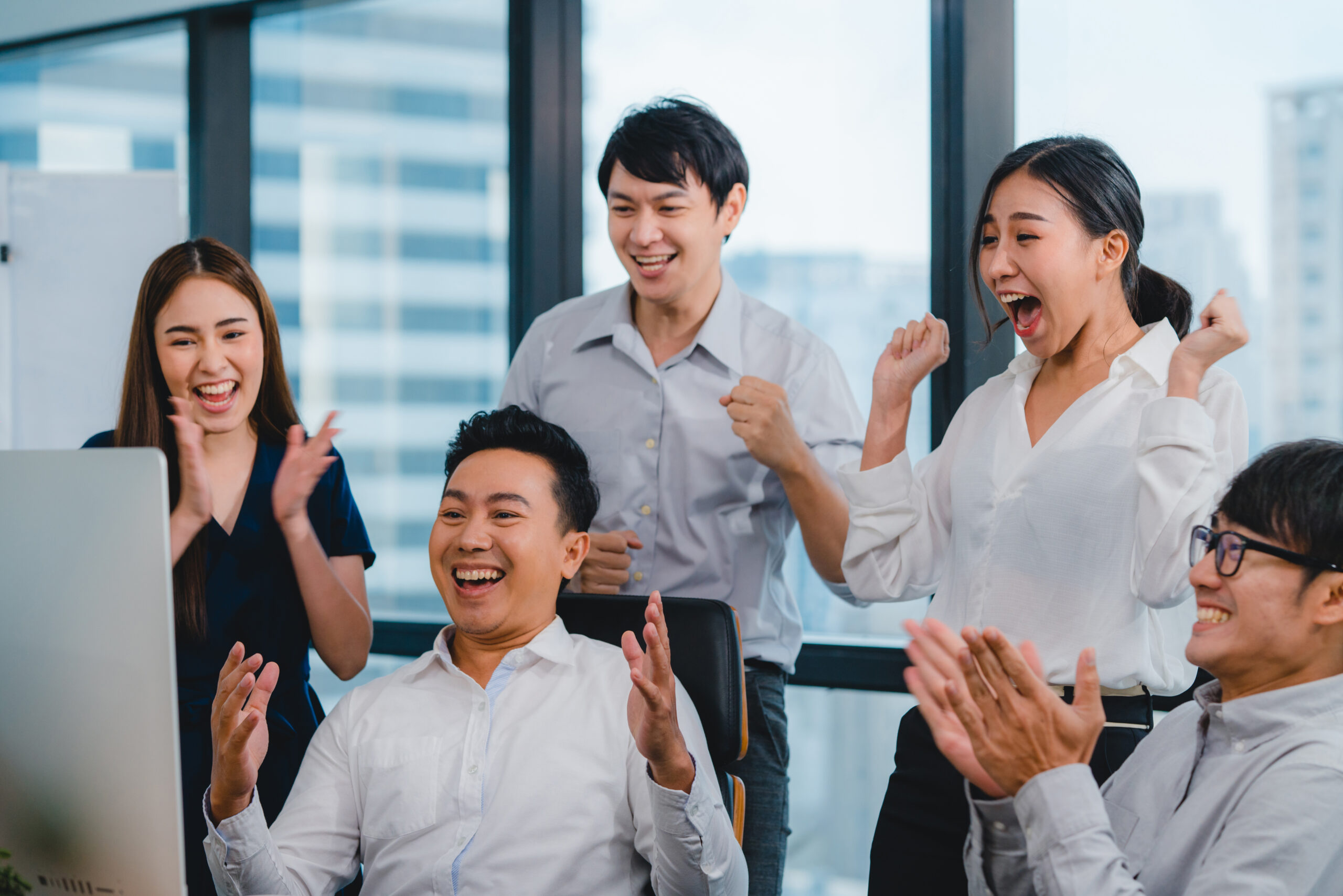 Millennial group of young businesspeople Asia businessman and bu